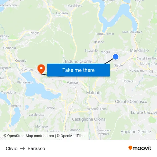 Clivio to Barasso map