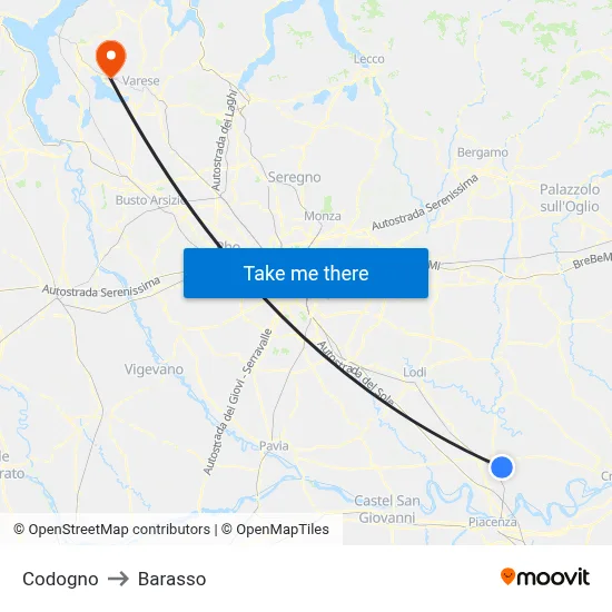 Codogno to Barasso map