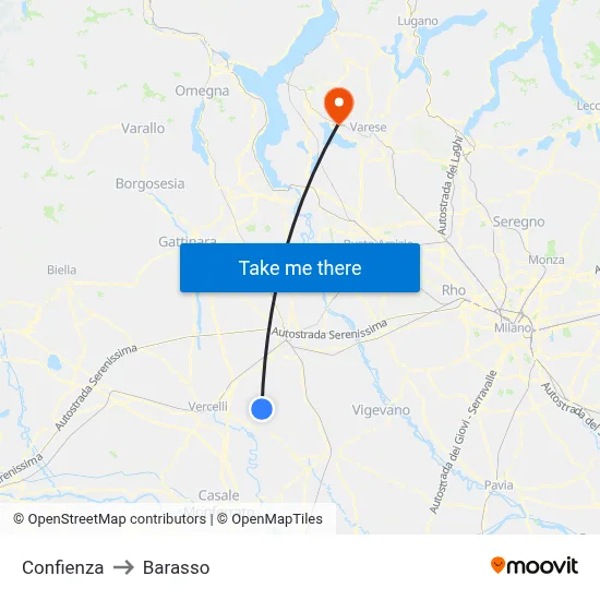 Confienza to Barasso map