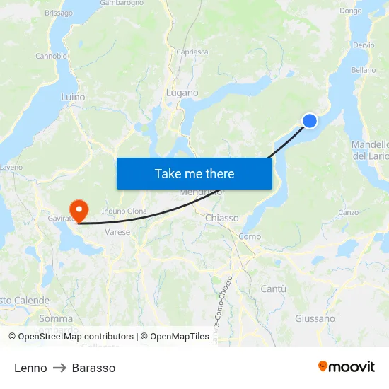 Lenno to Barasso map