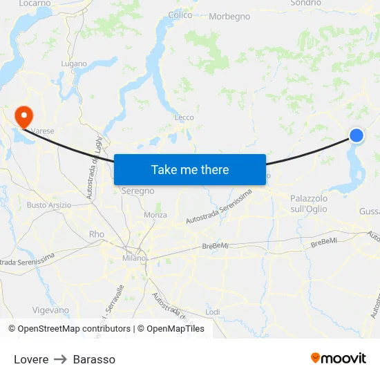 Lovere to Barasso map