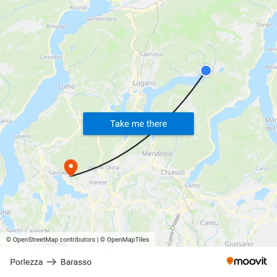 Porlezza to Barasso map