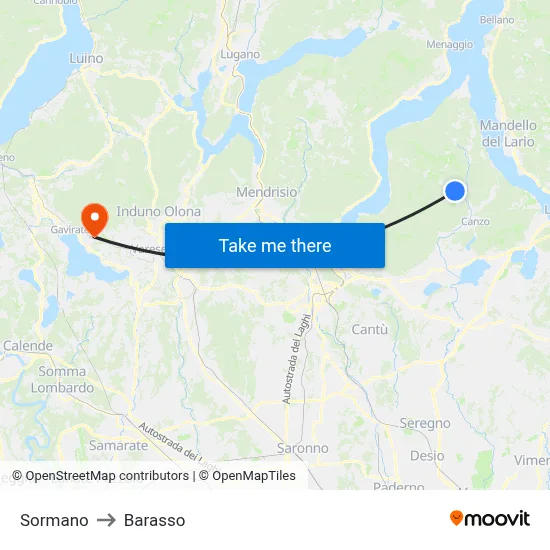 Sormano to Barasso map