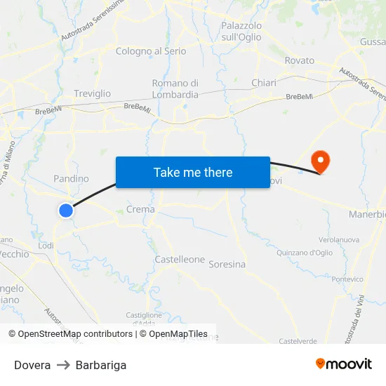 Dovera to Barbariga map