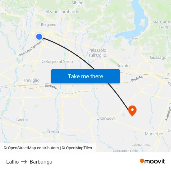 Lallio to Barbariga map