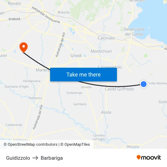 Guidizzolo to Barbariga map