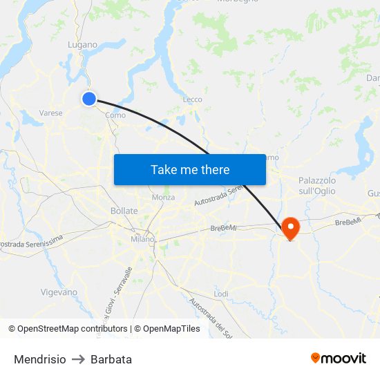 Mendrisio to Barbata map