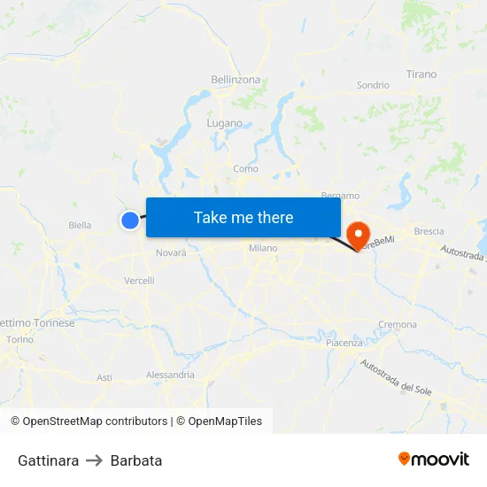 Gattinara to Barbata map