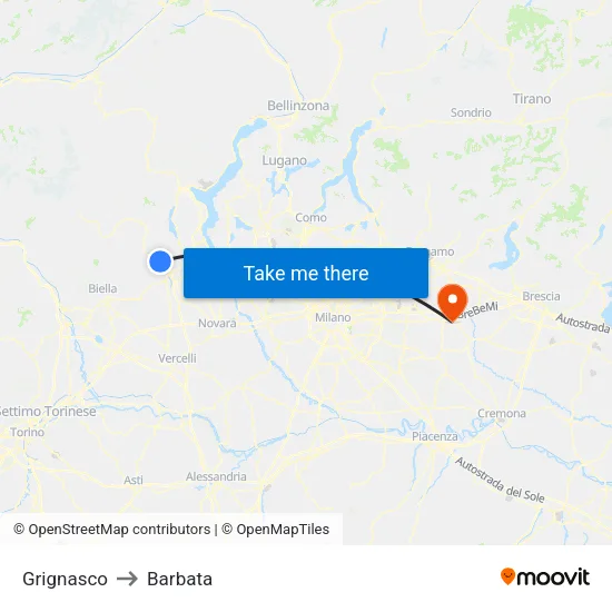 Grignasco to Barbata map