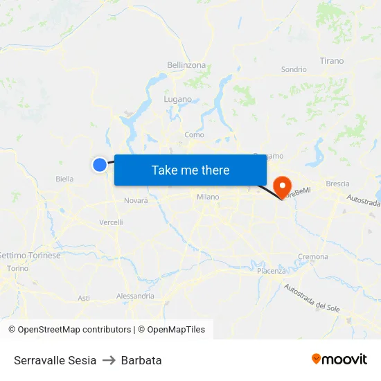 Serravalle Sesia to Barbata map