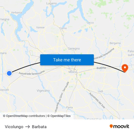 Vicolungo to Barbata map