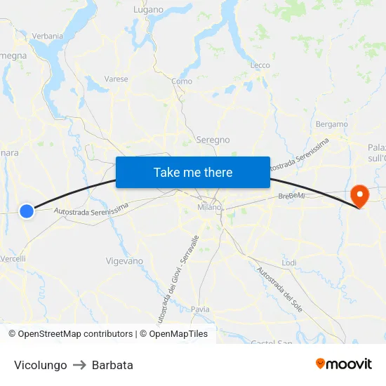 Vicolungo to Barbata map