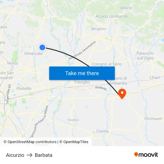 Aicurzio to Barbata map