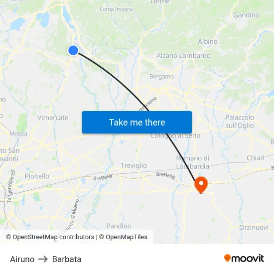 Airuno to Barbata map