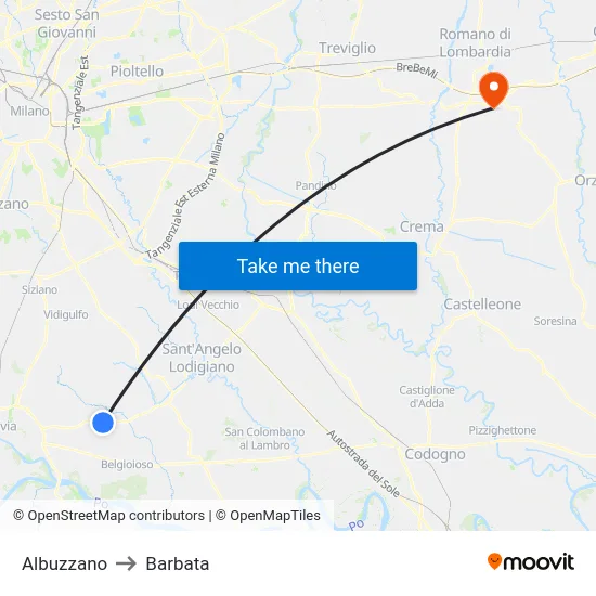 Albuzzano to Barbata map