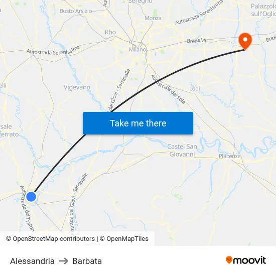 Alessandria to Barbata map