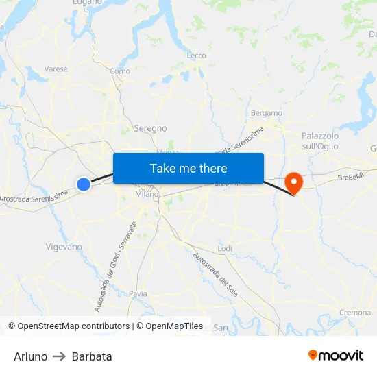 Arluno to Barbata map