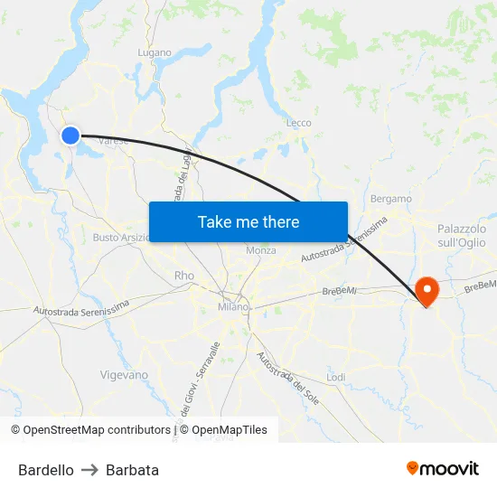 Bardello to Barbata map