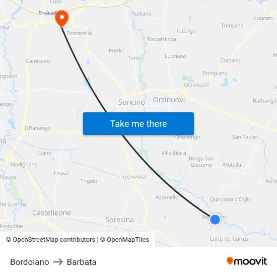 Bordolano to Barbata map