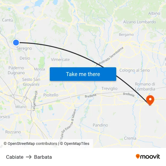 Cabiate to Barbata map