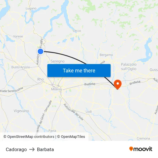 Cadorago to Barbata map