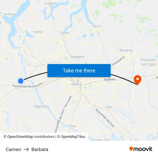 Cameri to Barbata map