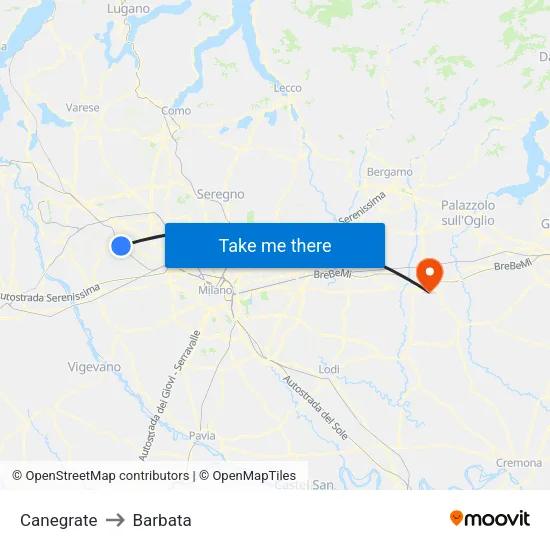 Canegrate to Barbata map
