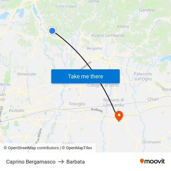 Caprino Bergamasco to Barbata map
