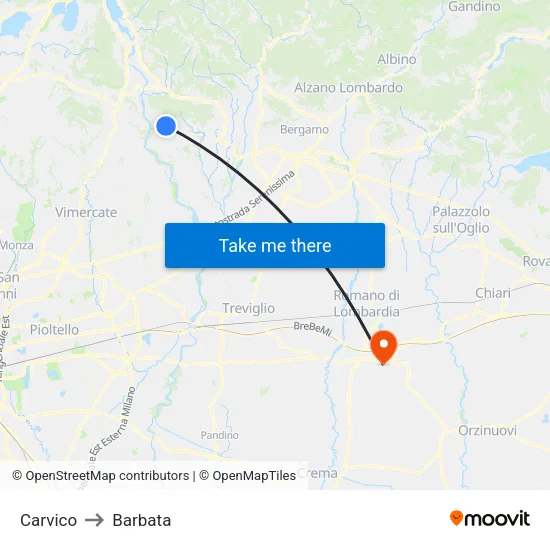 Carvico to Barbata map