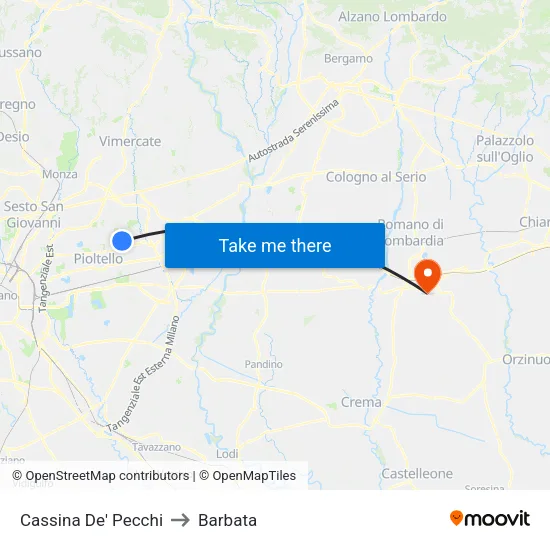 Cassina De' Pecchi to Barbata map