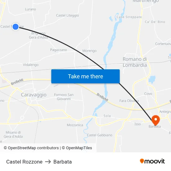 Castel Rozzone to Barbata map