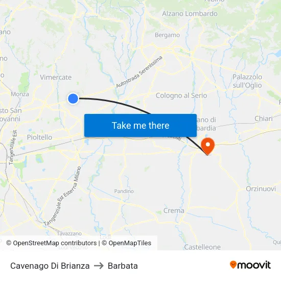Cavenago di Brianza to Barbata map