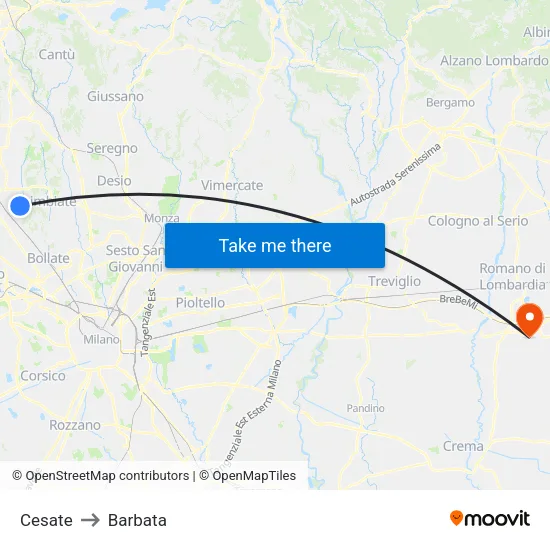 Cesate to Barbata map