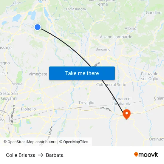 Colle Brianza to Barbata map