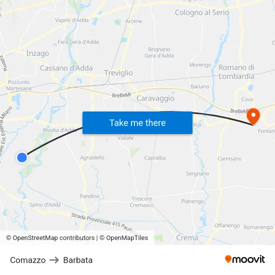 Comazzo to Barbata map