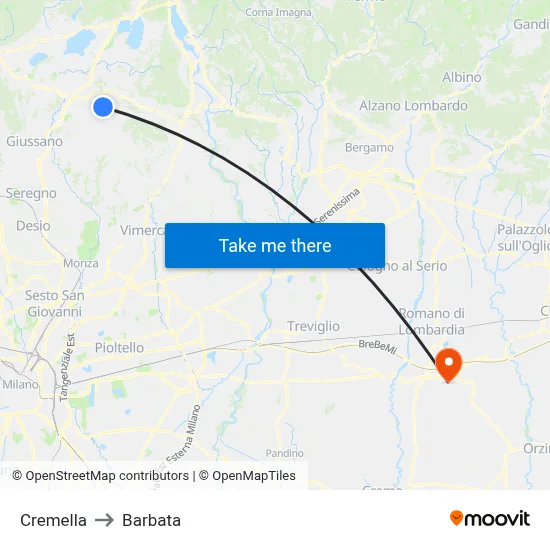 Cremella to Barbata map