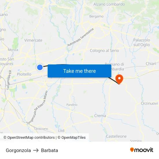 Gorgonzola to Barbata map