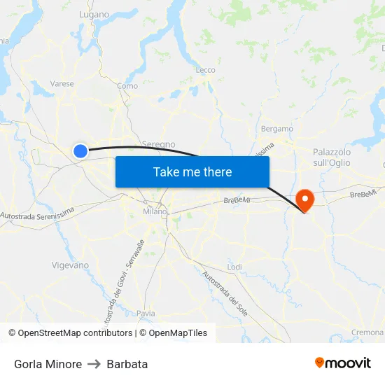 Gorla Minore to Barbata map