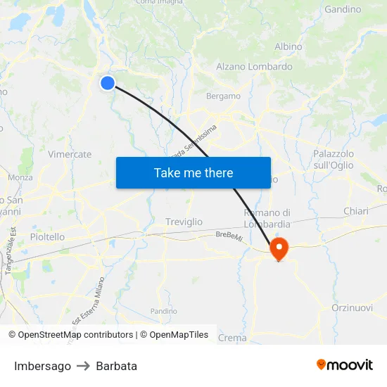 Imbersago to Barbata map