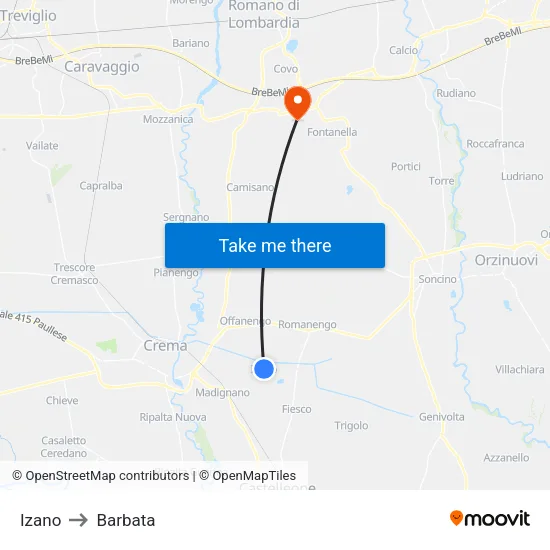 Izano to Barbata map
