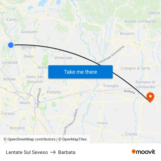 Lentate Sul Seveso to Barbata map