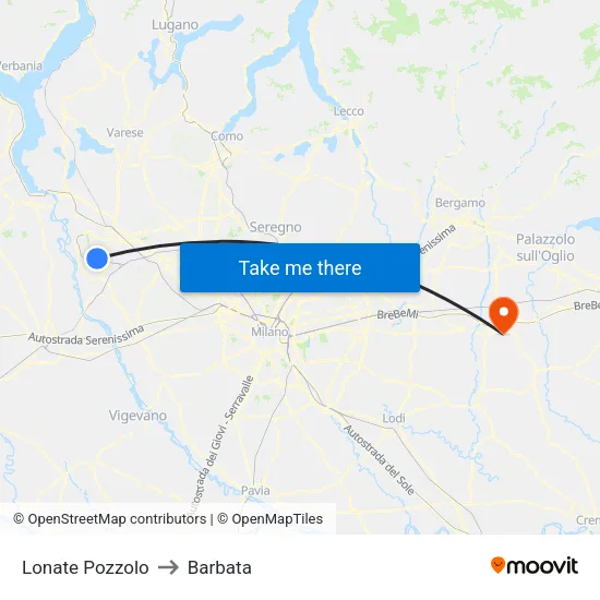 Lonate Pozzolo to Barbata map