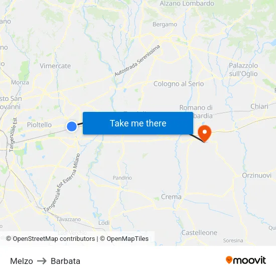 Melzo to Barbata map