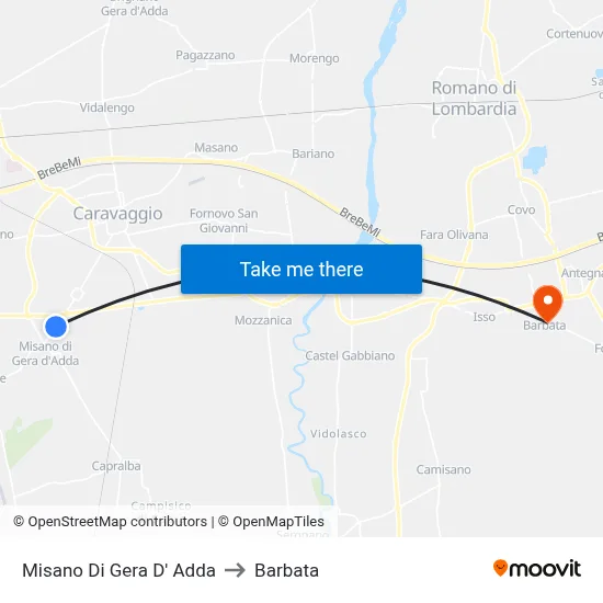 Misano di Gera d'Adda to Barbata map