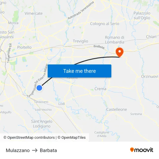 Mulazzano to Barbata map