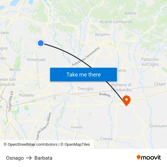 Osnago to Barbata map