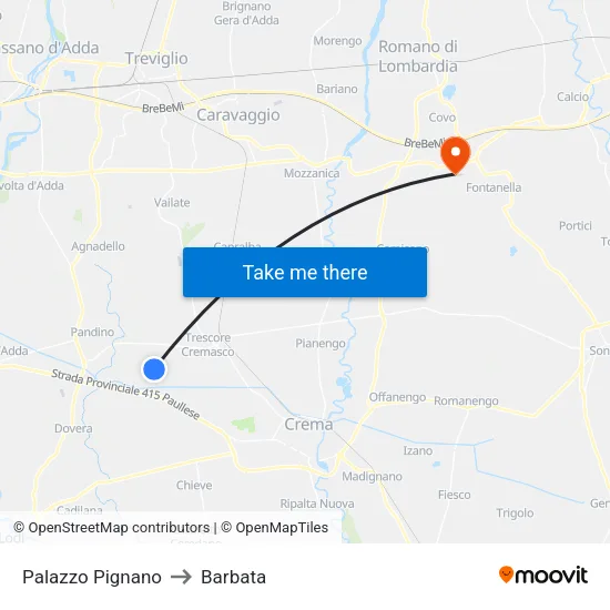 Palazzo Pignano to Barbata map