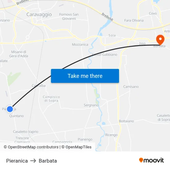 Pieranica to Barbata map