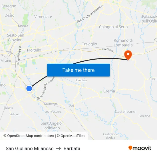 San Giuliano Milanese to Barbata map