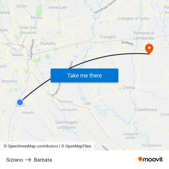 Siziano to Barbata map